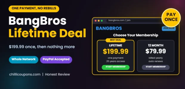 BangBros Lifetime Deal 2026 header showing the one payment lifetime membership price