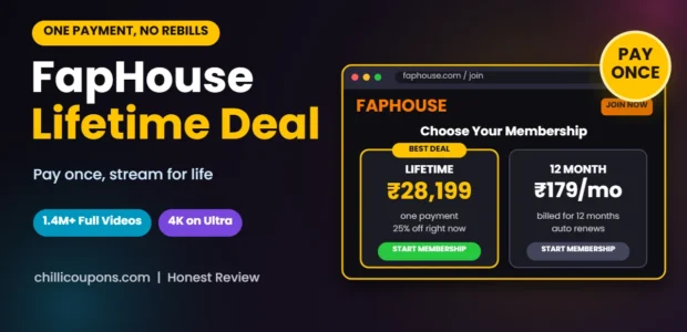 FapHouse Lifetime Deal 2026 header showing the one payment lifetime membership price
