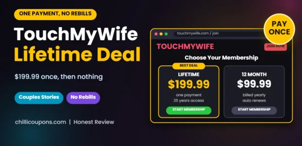 TouchMyWife Lifetime Deal 2026 header showing the one payment lifetime membership price